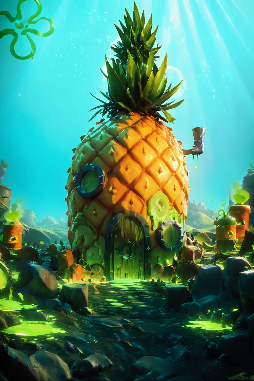 score_9, score_8_up, score_8, BREAK, PineappleUnderTheSea, sky, day, no humans, sunlight, scenery, realistic, toxic, green slime, embedding:zPDXL, <lora:PineappleUnderTheSeaPDXL:0.8>, <lora:CatalystStylePDXL:0.6>, <lora:SDXLFaeTastic2400:0.5>,