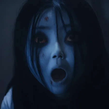cinematic film still of <lora:Kayako Saeki Sadako Yamamura:1>
Kayako Saeki a creepy woman with a bloody face and a open mouth staring at something underground in the dark,1girl,solo,looking at viewer,black hair,black eyes,blood,blue theme,blue skin,dark , pale skin, supernatural, horror film, Japanese, extreme rage, sorrow, cinematic, film, movie, movie still, Ju-On The Grudge movie style, shallow depth of field, vignette, highly detailed, high budget, bokeh, cinemascope, moody, epic, gorgeous, film grain, grainy