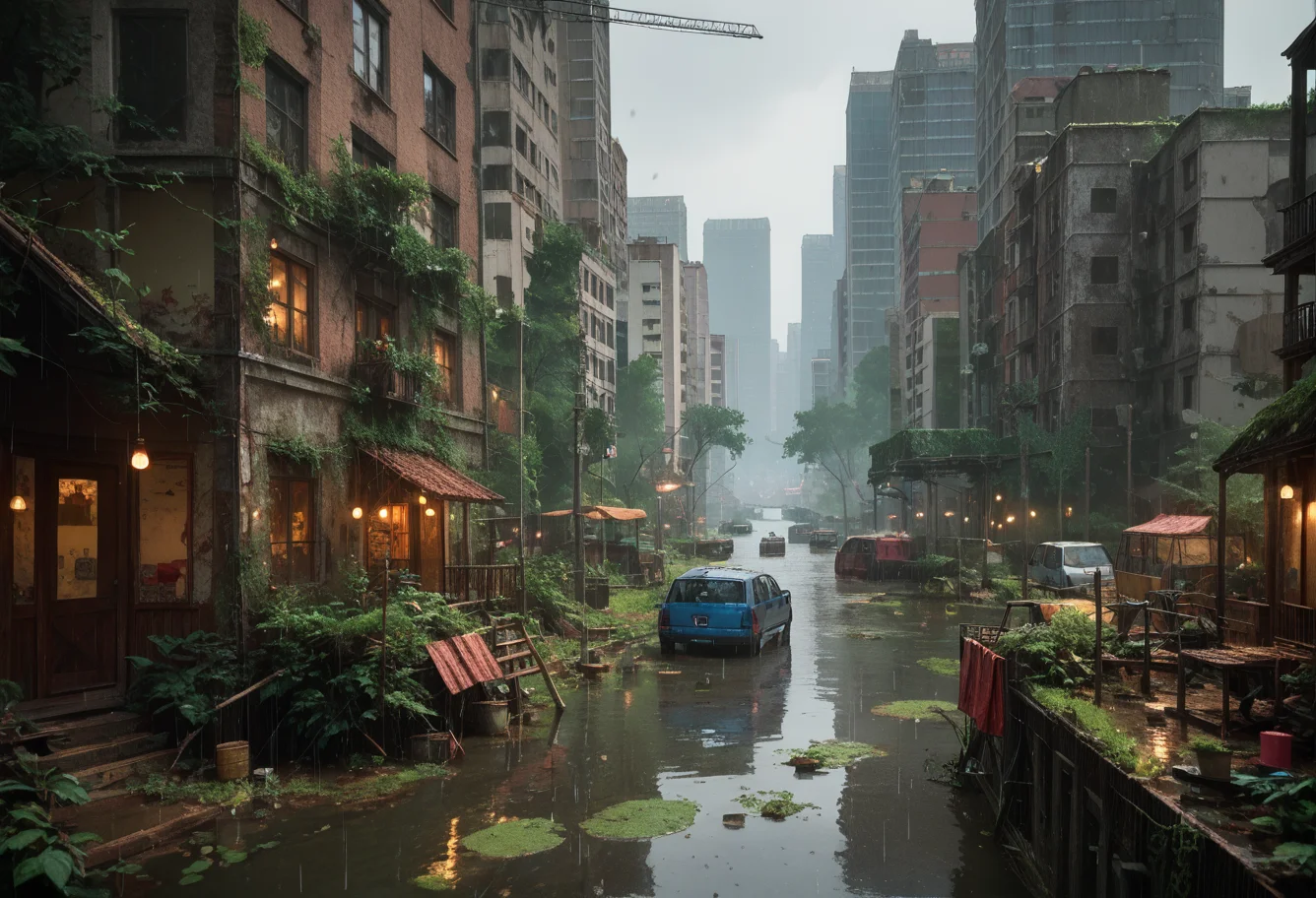 score_9,score_8_up,score_7_up,8k,,ruanyi0723,post-apocalypse,overgrown,moss,,ruanyi0714,water drop,rain,<lora:0723 post-apocalypse_v1_pony:1>,<lora:0714 rainy day_v1_pony:0.6>