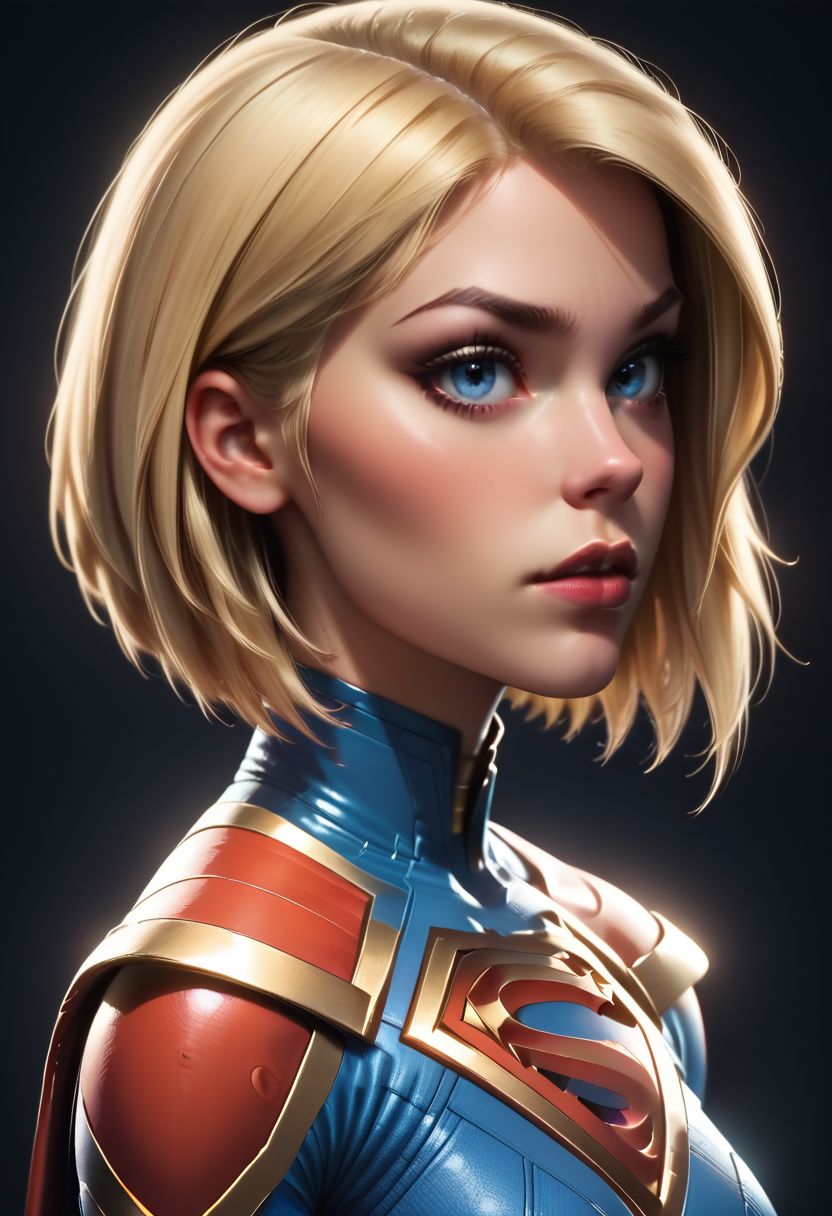score_9, score_8_up, score_7_up, score_6_up, score_5_up, score_4_up score_9,score_8_up, digital art, upper body shot, realistic 3D illustration, Supergirl_Pony, soft lighting, contemplative expression, dark background, subtle makeup, high-resolution, detailed texture, emotional depth, dramatic mood, tight clothes, side profile, serene atmosphere, cinematic lighting. medium perfectly round breasts, short hair, blonde hair, blue eyes, firm breasts, SkinHairDetail, eye contact