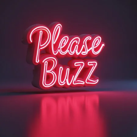 it says "please buzz" in 3d text cinematic