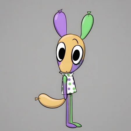 looey, black eyes, polka dot shirt, sleeveless, tail