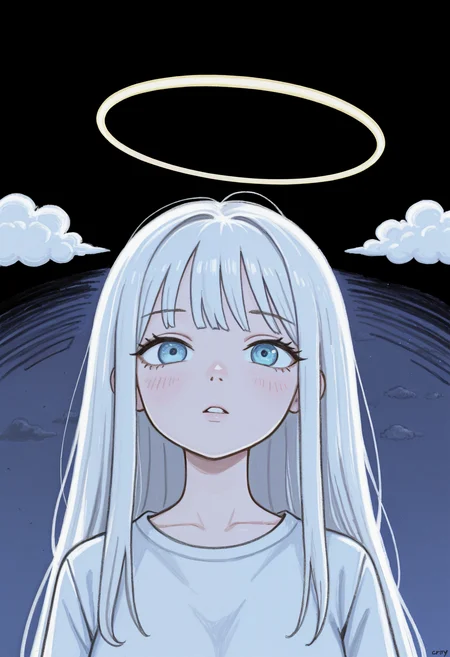 <lora:Crayon_style_Illustrious:1> crstyle,
1girl, cloud, halo,