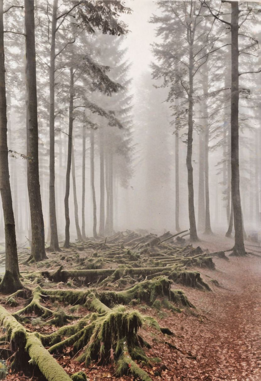 lith_Berlofot_Berlolux1N, a foggy forrest with old and strong trees