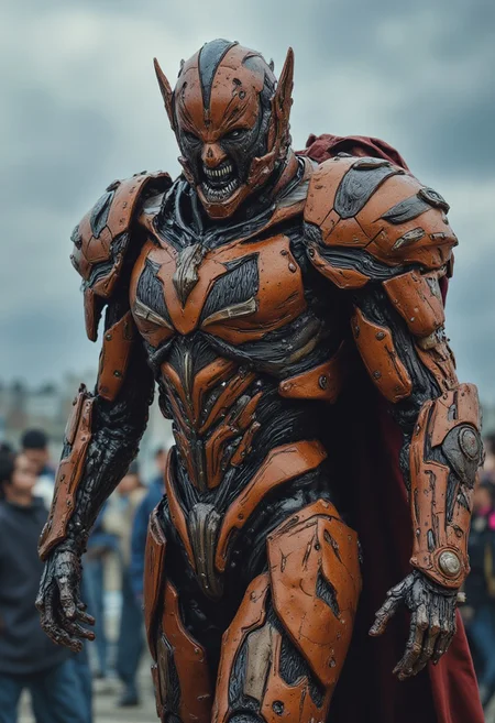 In a futuristic world, a mythpunk Vikingpunk warrior, a fusion of ancient traditions and biopunk enhancements, stands tall. Their exosuit, a masterpiece of technology, embodies the essence of a Viking warrior. The suit's design, inspired by ancient Norse armor, features intricate engravings of mythical creatures and runic symbols, creating a powerful Viking aesthetic. The exosuit's shoulders bear stylized odomar viking pauldrons, their jaws open in a battle cry, while the chest plate displays a majestic Viking longship, its sails unfurled. The suit's color scheme, a blend of earthy tones and metallic hues, evokes the harsh beauty of the Viking lands. As the warrior strides through this futuristic Viking setting, their exosuit's mechanical enhancements and ancient-inspired design leave a lasting impression, capturing the imagination of viewers and leaving them enthralled by this unique fusion of myth, history, and advanced technology.