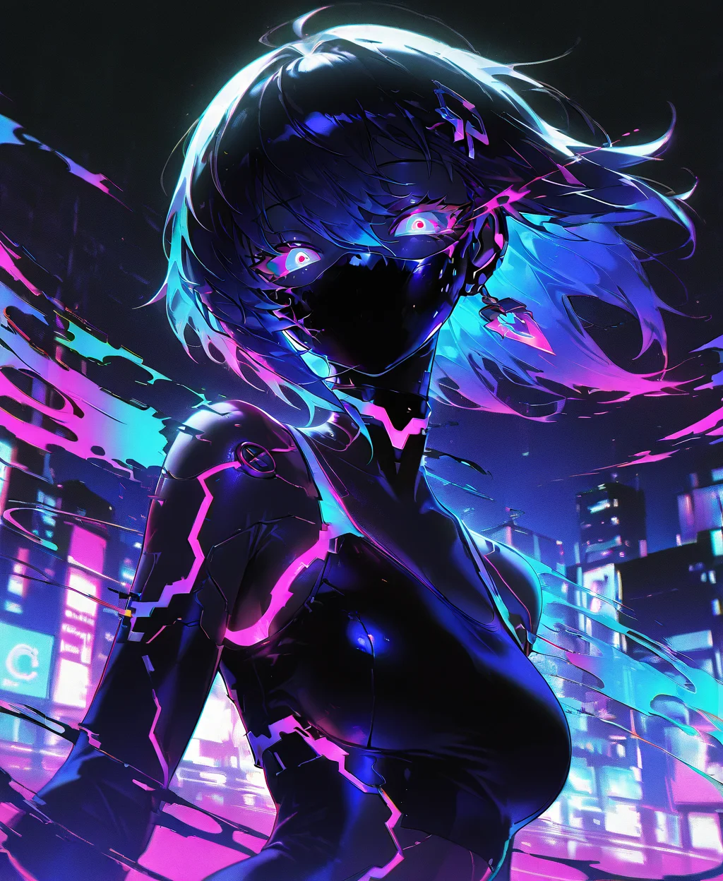 masterpiece, best quality, amazing quality, solo, girl, night, dark, cool, epic, holographic colour, dynamic, monster_girls, 1girl, solo, glitch effect, digital distortion, neon palette, fragmented form, cyber aesthetic, pixelated background, futuristic elements, holographic textures, dynamic composition
, <lora:Monster_girls:0.8>,