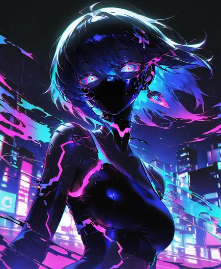 masterpiece, best quality, amazing quality, solo, girl, night, dark, cool, epic, holographic colour, dynamic, monster_girls, 1girl, solo, glitch effect, digital distortion, neon palette, fragmented form, cyber aesthetic, pixelated background, futuristic elements, holographic textures, dynamic composition
, <lora:Monster_girls:0.8>,