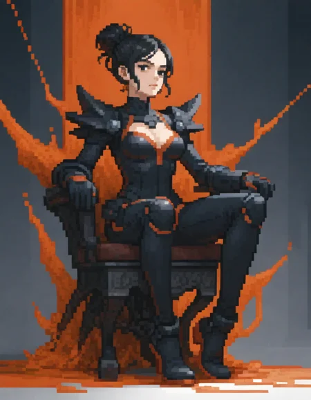 (masterpiece), (best quality), (ultra-detailed), 1girl, solo, breasts, black hair, cleavage, medium breasts, sitting, boots, hair bun, bodysuit, chair, single hair bun, science fiction, BDSM, abstract, fire, ambers, hell, illustration, disheveled hair, detailed eyes, perfect composition, moist skin, intricate details, earrings, cinematic still 1girl, solo, breasts, black hair, cleavage, medium breasts, sitting, boots, hair bun, bodysuit, chair, single hair bun, science fiction, BDSM, abstract, fire, ambers, hell . emotional, harmonious, vignette, 4k epic detailed, shot on kodak, 35mm photo, sharp focus, high budget, cinemascope, moody, epic, gorgeous, film grain, grainy, 1girl, solo, breasts, black hair, cleavage, medium breasts, sitting, boots, hair bun, bodysuit, chair, single hair bun, science fiction, BDSM, abstract, fire, ambers, hell, intricate, highly detailed, elegant, incredible quality, creative, beautiful, dramatic, sharp focus, perfect composition, extremely professional atmosphere, generous