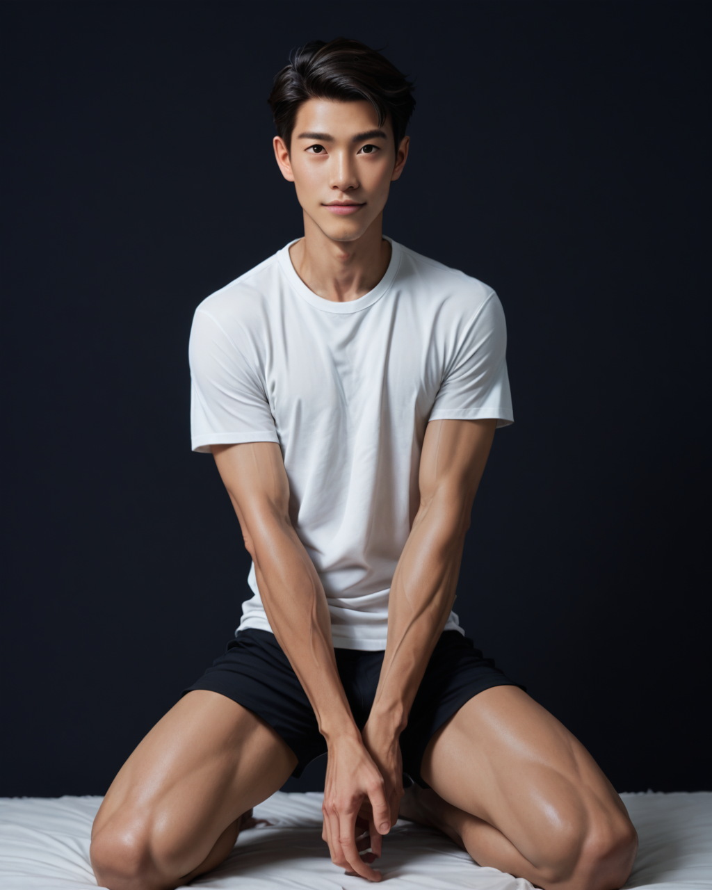 score_9, score_8_up, score_7_up, score_6_up, score_5_up, score_4_up, rating_questionable, 
<lora:Jabstyle_AMXLV1:1>,Jabstyle,
intricately detailed, photo studio with black backdrop, black background,
1boy(human, glistening skin, handsome, sexy, seductive, posing, looking at the viewer, friendly expression, kneeling,
asian, black hair, 
bodybuilder, 
loose t-shirt, shorts),
depth of field, 
<lora:xl_more_art-full_v1:0.4>,
<lora:add-detail-xl:0.4>
