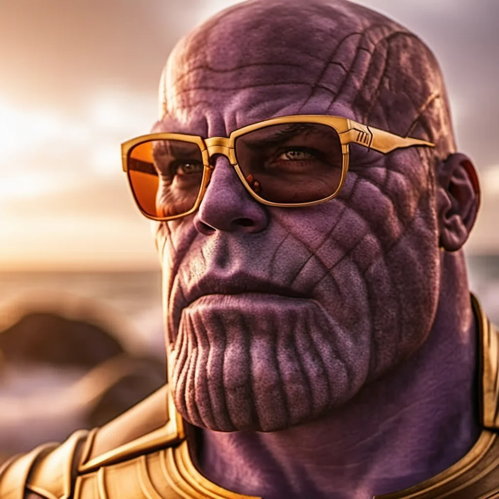 Thanos1024, a man, close up face portrait, sunglasses, beach, sunset, highly detailed , photography, ultra sharp, film, bokeh, professional, 4k <lora:add-detail-xl:1.5> <lora:Thanos1024-000360:0.6>