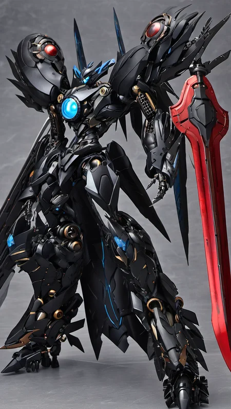 (BRS:1.5), best quality, masterpiece, robot, (large size robot:1.5), glowing eyes, (full body:1.2), clenched hand, mechanical parts, robot joints, (huge shield:1.2),(Detailed eye description:1.2),(huge mechanical weapon:1.3),(detailed shield description:1.2), (detailed weapon description:1.2),(huge mechanical gun:1.2), (holding weapon :1.3) <lora:srdxl_v2k:0.4>