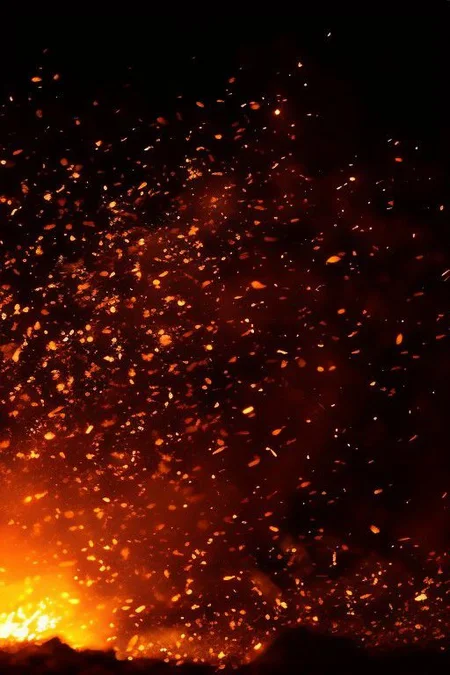 Flying Dirt, Smoke, Fire, Debris, Explosive Shockwaves, Shattered Fragments, Blazing Embers, Searing Heat, Chaotic Movement, Scattered Ashes, Resonating Boom, Ring of Fire, Glowing Sparks, Intense Illumination, Shockwave Ripples, Charred Remnants.