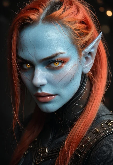 undyne the undying, undertale,1girl, monster girl, blue skin, sharp teeth, yellow eyes, glowing eye, eyeshadow, red hair, long hair, ponytail, armor, armor, spear, energy weapon, head fins, black sclera, heart
,(cowboy shot: 1.6)
,flat colors, thick lines, anime style, simplistic artstyle, A professional, high-quality, hyper-realistic portrait of a woman. The image features ultra-detailed eyes, realistic skin texture, intricate facial features, and cinematic lighting. Shot in low light with a Nikon Z7 II and a NIKKOR Z 50mm f/1.8 lens, showcasing shallow depth of field (bokeh) and RAW photography quality. Masterpiece-level, sharp and photorealistic, fine art photography style.
artist: incase,
,masterpiece, best quality, very awa, newest,yameroyandere