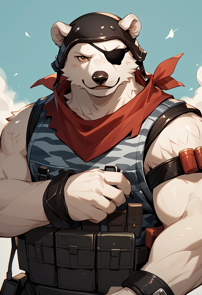 score_9, score_8_up, score_7_up, high res, best quality, p0l4r_p4tr011er, fortnite, <lora:Polar_Patroller_Fortnite:1>, <lora:add-detail-xl:1>, BREAK
furry, solo, 1boy, white body, muscular, eyepatch, seductive, looking at viewer