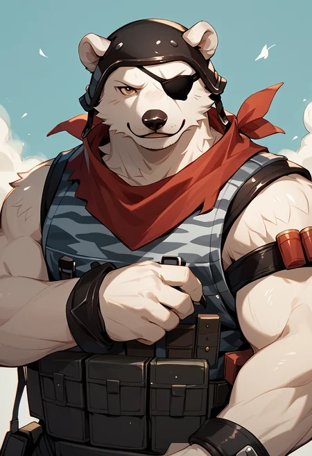 score_9, score_8_up, score_7_up, high res, best quality, p0l4r_p4tr011er, fortnite, <lora:Polar_Patroller_Fortnite:1>, <lora:add-detail-xl:1>, BREAK
furry, solo, 1boy, white body, muscular, eyepatch, seductive, looking at viewer