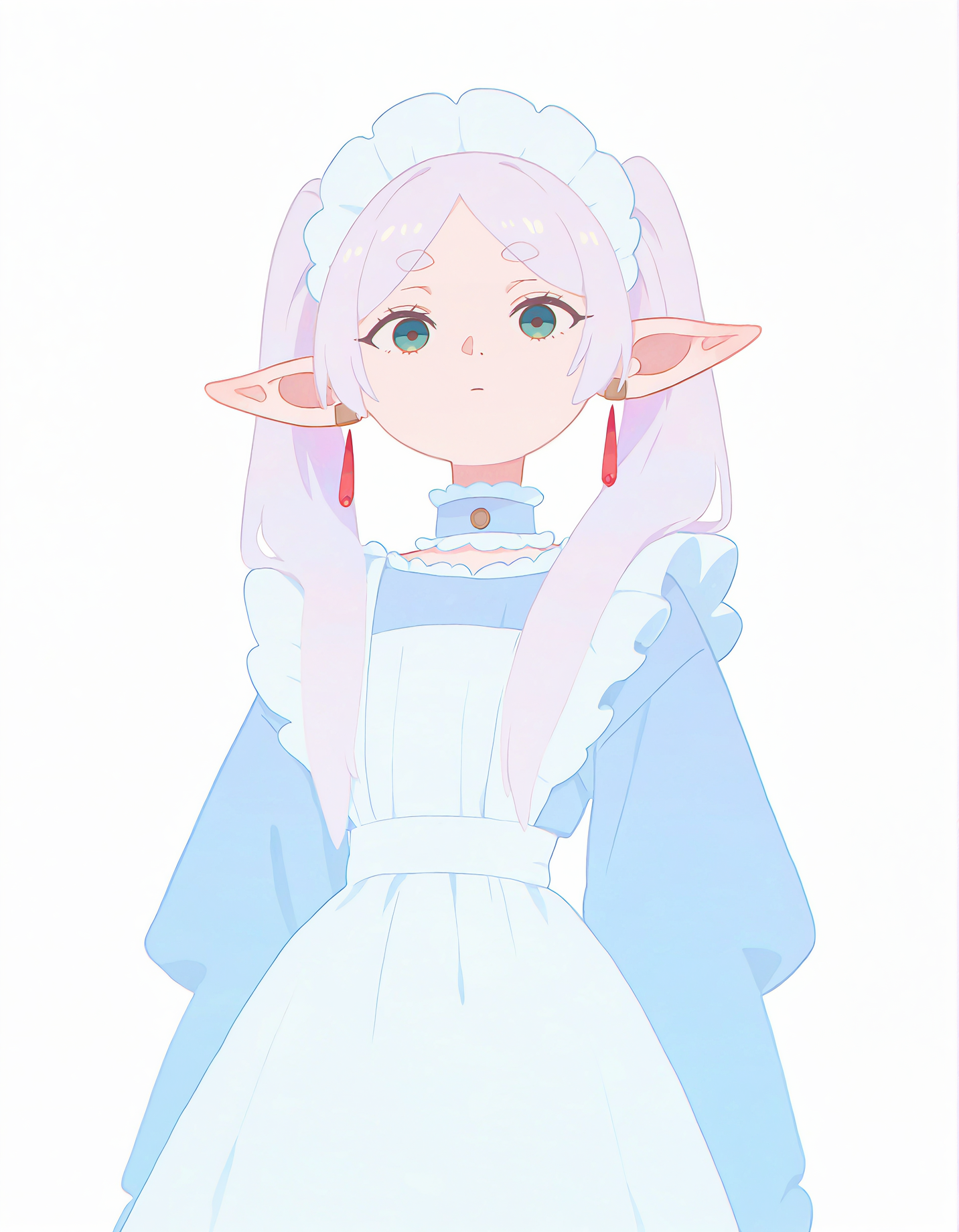 very awa,  <lora:haiz_ai_illu:1.0>, haiz_ai,  1girl, frieren, sousou no frieren, haizaz, maid, alternate costume,  pastel colors,  no lineart, no outline, flat color,  masterpiece, [best quality:0.25], newest, absurdres, very aesthetic, best quality, year 2024, newest,