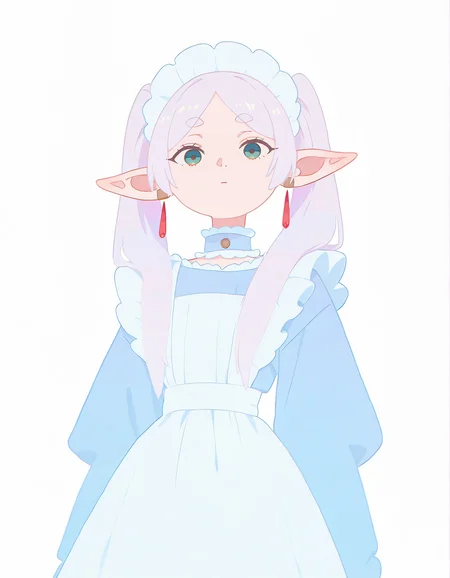 very awa,  <lora:haiz_ai_illu:1.0>, haiz_ai,  1girl, frieren, sousou no frieren, haizaz, maid, alternate costume,  pastel colors,  no lineart, no outline, flat color,  masterpiece, [best quality:0.25], newest, absurdres, very aesthetic, best quality, year 2024, newest,