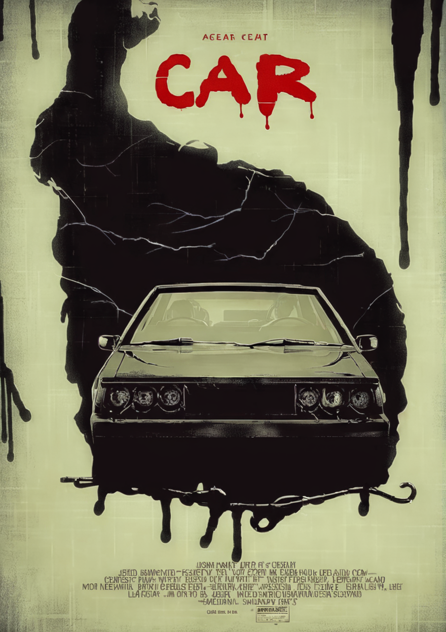 cinexart (title "CAR") dark car of death, movie poster<lora:cinexart:1>