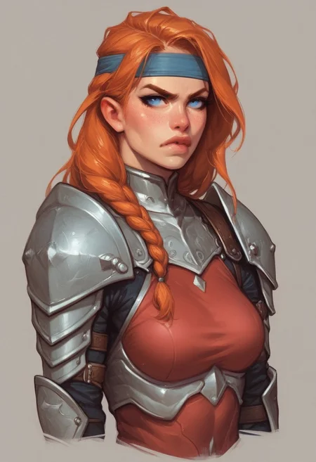 score_9, score_8, score_7, score_6, sk3tchb00k,
1girl, solo, Kimberly_SA,, orange hair, long hair, blue eyes, rusty steel armor, short red dress, fur shoulder pads, headband, blue eyes, shoulder pads, dynamic, big natural breasts, angry,
(((full-clothed))), ((long big sword in hands, two-handed sword in hands))
dynamic pose
BREAK
strange world background score_9, score_8_up, score_7_up, score_6_up, source_cartoon, rating_explicit, Expressiveh, (((((upper body, portrait))))), dynamic pose