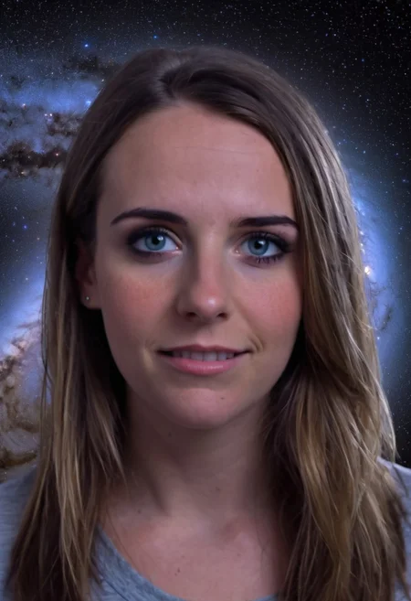 youtube girl H4Z3L6 talking to the camera about astrophysics, 1girl, solo, looking_at_viewer, realistic