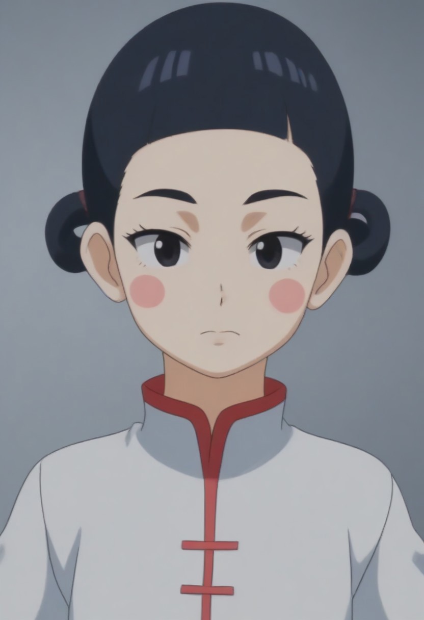 source_anime, anime screencap, source_anime, auratheguillotine, anime screencap, masterpiece, source_anime, shiny skin,,,,,,,,,<lora:jasmineMedi_illustriousXL_v01:1> jasmindef, black hair, blunt bangs, short hair, black eyes, blush stickers, hair rings, sidelocks, small brows, chinese clothes, white dress,