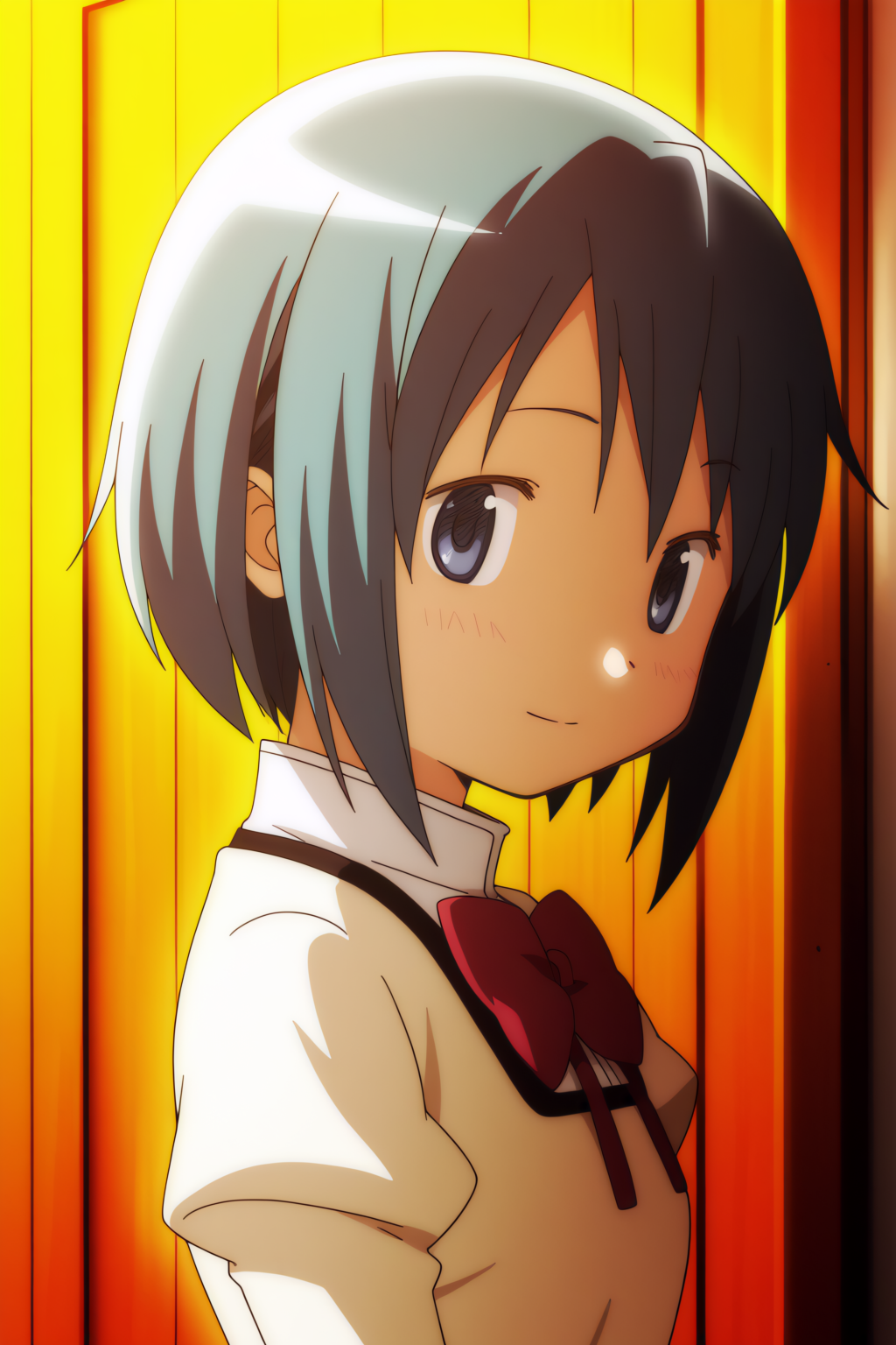 Sayaka Miki, light smile <lora:Madoka-Sayaka_Miki-illustrious:0.8>