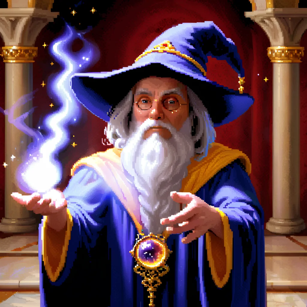 dosvga style, portrait of wizard doing magic,palace <lora:dosvgaSDXLlr4-000007:1>