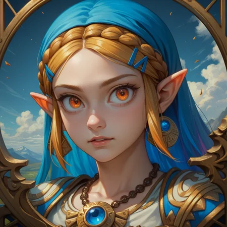 source_anime, colorful, score_9, score_8_up, score_8, (masterpiece), eyedetailxl, bettereyes, detailed_eyes, upper_body, bust, BREAK, 1girl, Princess Zelda, multicolored_eyes, blue eyes, orange eyes, bright_pupils