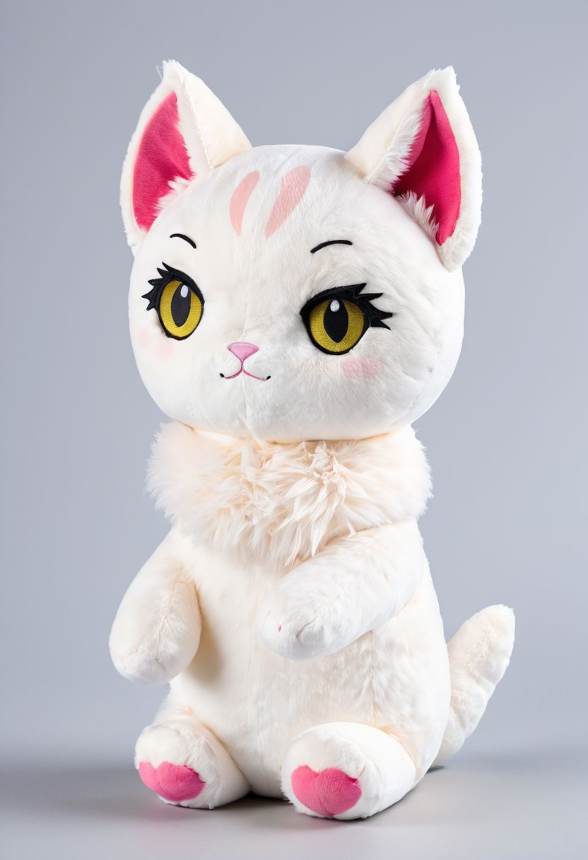 score_9, score_8_up, score_7_up, score_6_up, score_5_up, score_4_up  <lora:woafu_plushify_sdxl_v02:1> single, plushify, character stuffed toy, chibi, adorable cat, extremely detailed, realistic, simple background, fluffy, 8k, masterpiece,