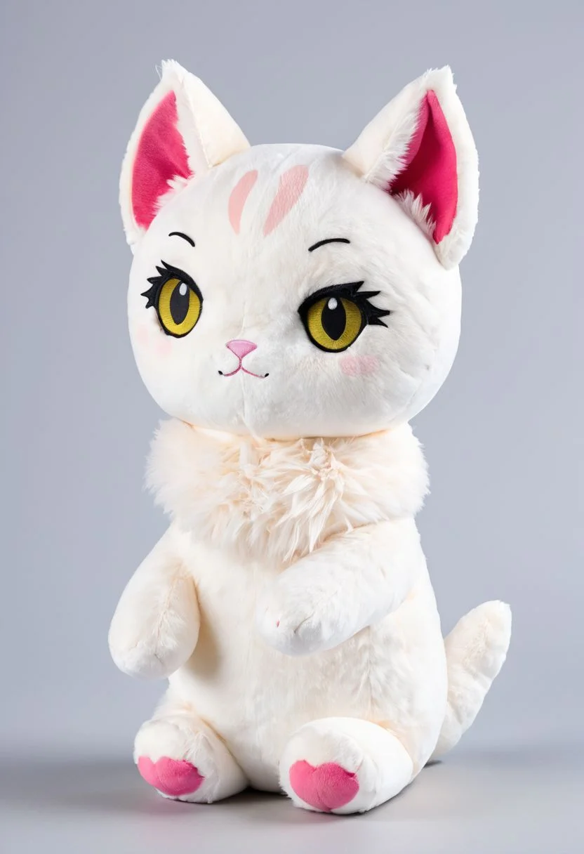 score_9, score_8_up, score_7_up, score_6_up, score_5_up, score_4_up  <lora:woafu_plushify_sdxl_v02:1> single, plushify, character stuffed toy, chibi, adorable cat, extremely detailed, realistic, simple background, fluffy, 8k, masterpiece,