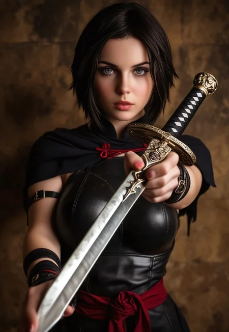 RAW photo, Hyper realistic, realistic photo, masterpiece, stunning, best quality, expression, a highly detailed, young beauty woman, ((style dark fantasy)), gothic armor with intricate details, curvy body, highly detailed, raven-haired, dynamic angle, ultraHD
dynamic pose
BREAK
(((full-clothed))), ((ancient sword in hands, ornate blade in hands))
haunted castle background
