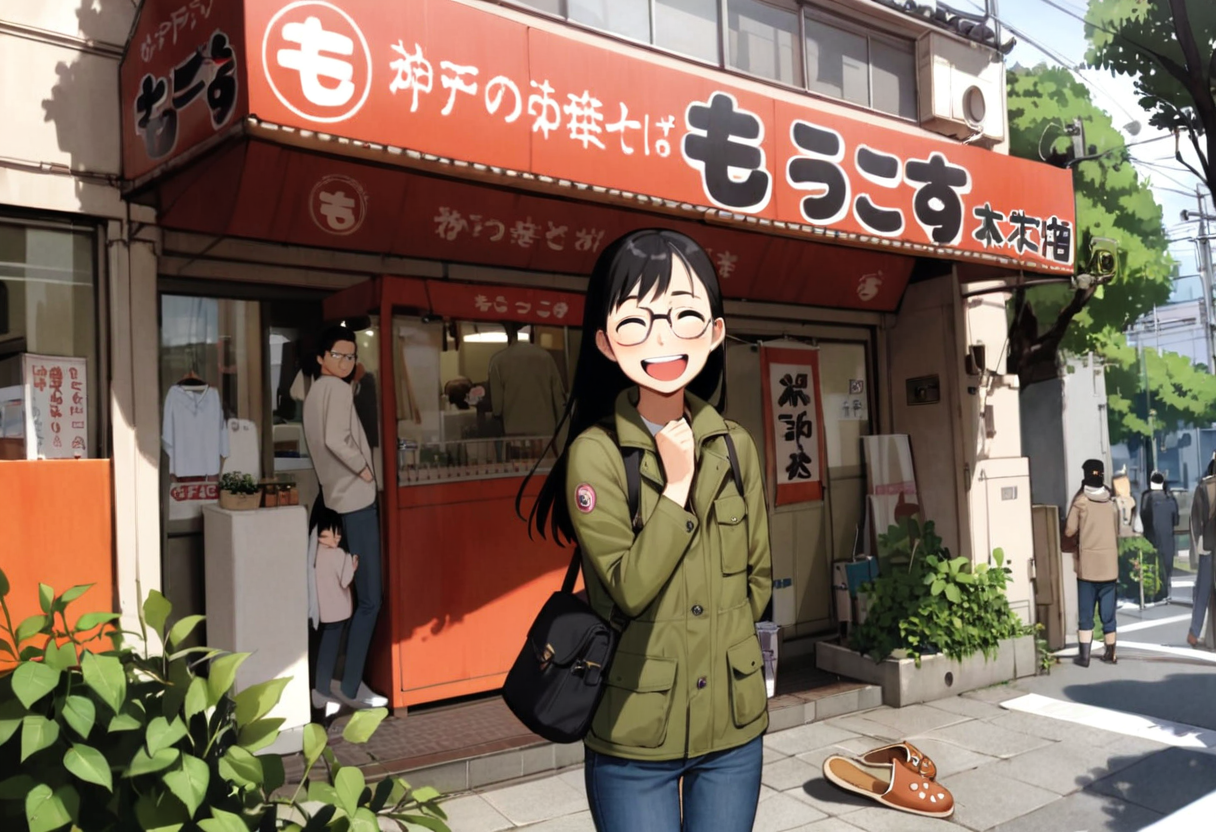 masterpiece, best quality, very aesthetic, absurdres,
1girl, solo, glasses, black hair, long hair, field jacket, jeans, black bag, smile, laughing, looking at viewer, solo focus,
moccos, scenery, storefront, japan, multiple boys, outdoors, real world location, scenery, 6+boys, plant, building, tree
 <lora:moccos_ramen_JAPAN_storefront_SDXL_V2:0.8> <lora:col_xl:0.6>