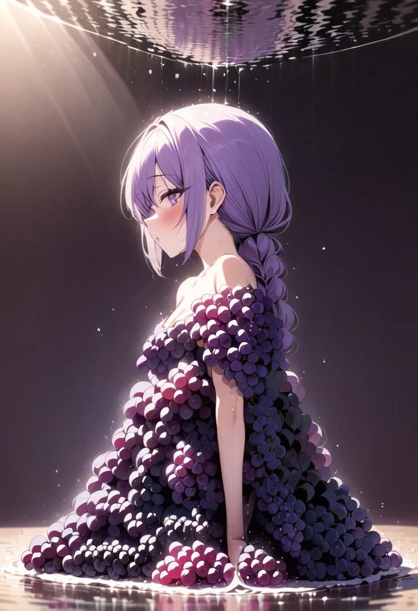 Masterpiece, best quality, 1girl, made from grapes
