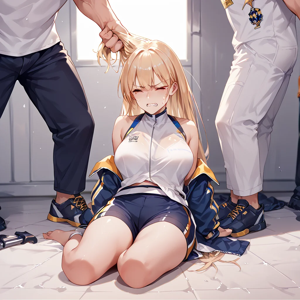 score_9, score_8_up, score_7_up, score_6_up, score_5_up, score_4_up, 1girl, dragging, grabbing another's hair<lora:dragging_with_pulling_hair_v2:1>, enterprise_\(azur_lane\), pain, clenched teeth,