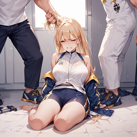 score_9, score_8_up, score_7_up, score_6_up, score_5_up, score_4_up, 1girl, dragging, grabbing another's hair<lora:dragging_with_pulling_hair_v2:1>, enterprise_\(azur_lane\),  pain, clenched teeth,