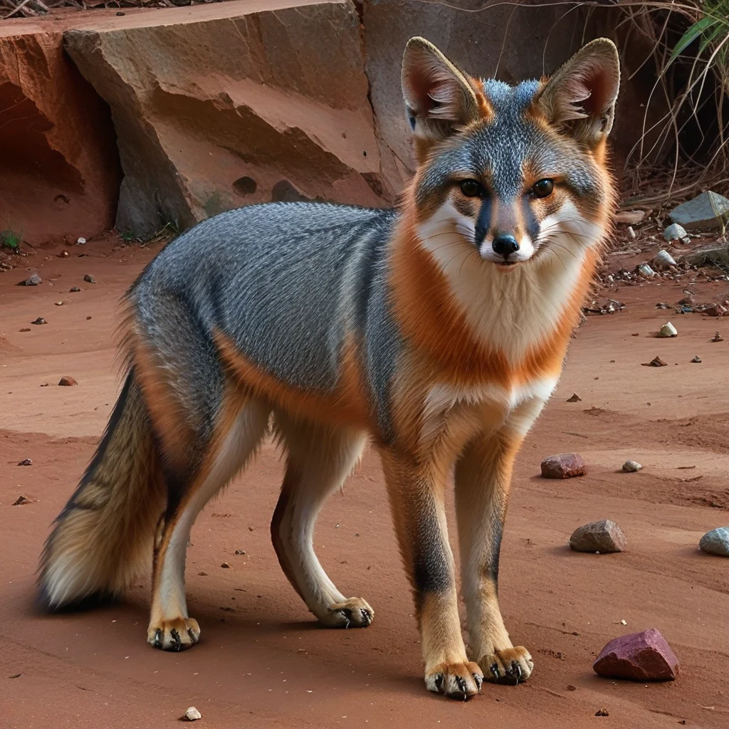 incredibly absurdres,solo,photorealistic,grayfox,gray fur,multicolored fur,feral,detailed background,looking at viewer,outdoors,standing on ground,<lora:Foxes_-_Multiple_Species:1>,