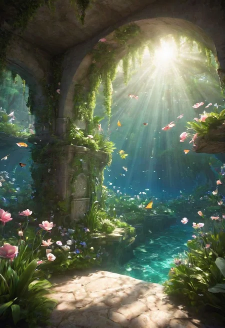 (extremely detailed CG unity 8k wallpaper),(((masterpiece))), (((best quality))), ((ultra-detailed)), (best illustration),(best shadow), ((an extremely delicate and beautiful)),dynamic angle,floating, fairyland,dynamic angle,sea of flowers,beautiful detailed garden,wind,classic,spring, (detailed light),feather, nature, (sunlight), river, forest,(((floating palace))),((the best building)),beautiful and delicate water,(painting),(sketch),(bloom),(shine)