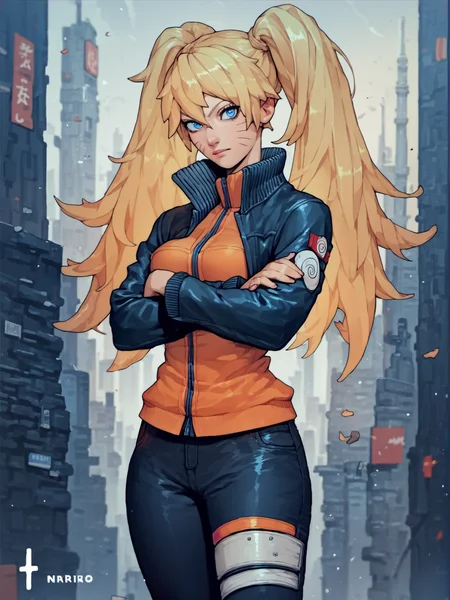 score_9, score_8_up, score_7_up, score_6_up, score_5_up, score_4_up, source_anime, cityscape,
(female Naruko:1.2), clothing, jacket, pants, pinup, contrapposto, wide hips, looking at viewer, crossed arms,
<lora:Naruko_PD6XL_1:1>