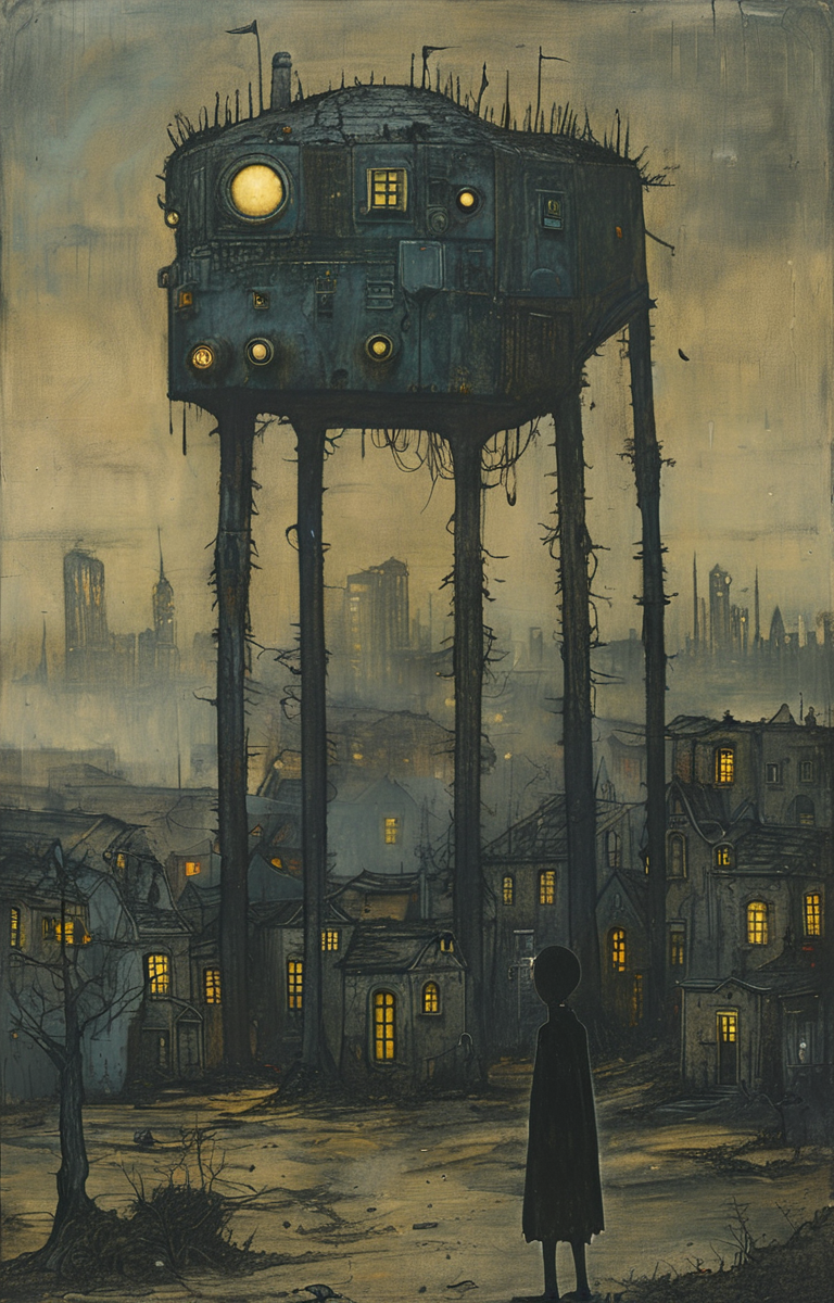 masterpiece,best quality,<lora:tbh219-sdxl:0.9>,illustration,style of John Kenn Mortensen cyberpunk city