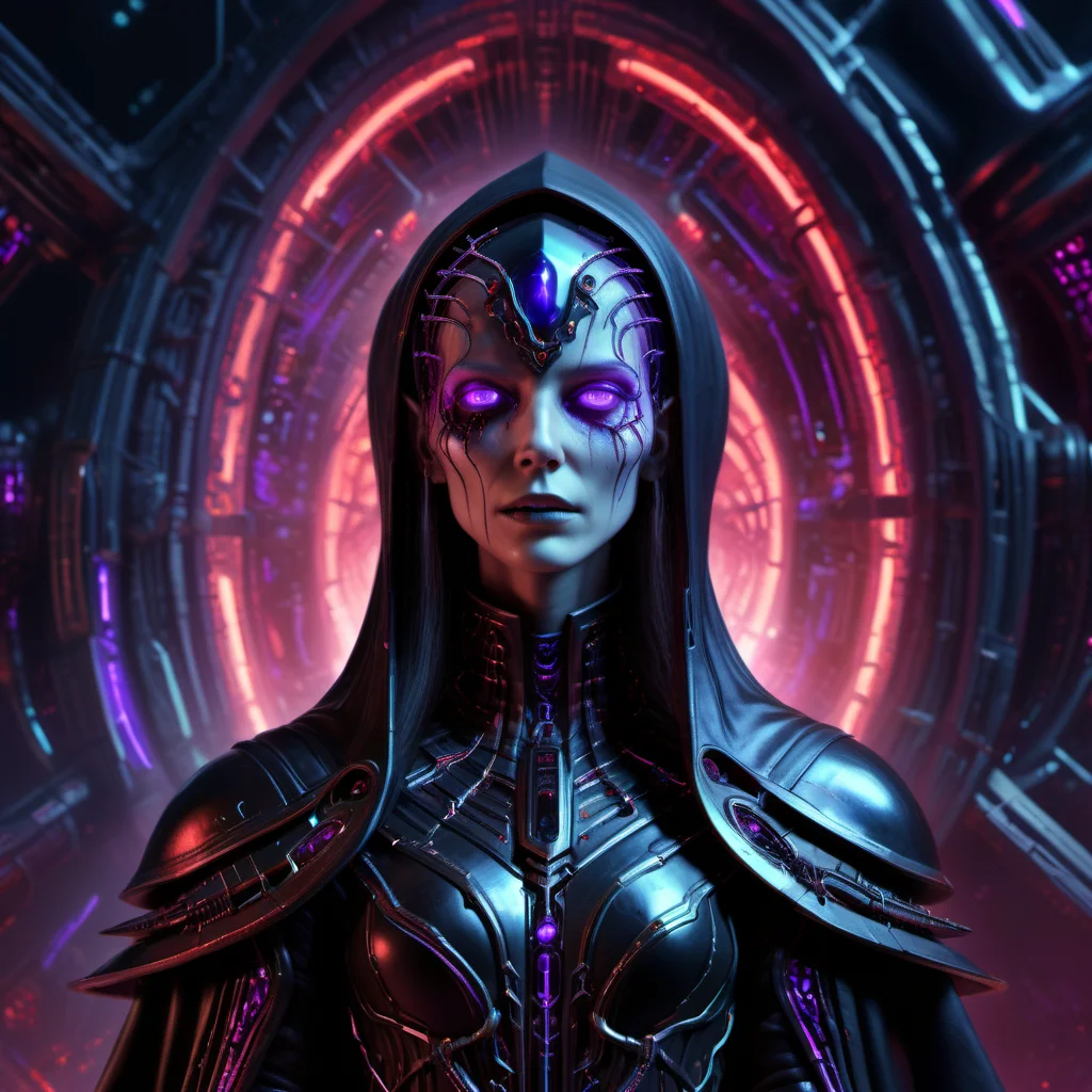 ((best quality)), ((masterpiece)), ((realistic,digital art)), (hyper detailed), DonM5yn1hXL synth female witch, scifi, tech, futuristic, 8K, HDR <lora:DonM5yn1hXL-000014:1>
