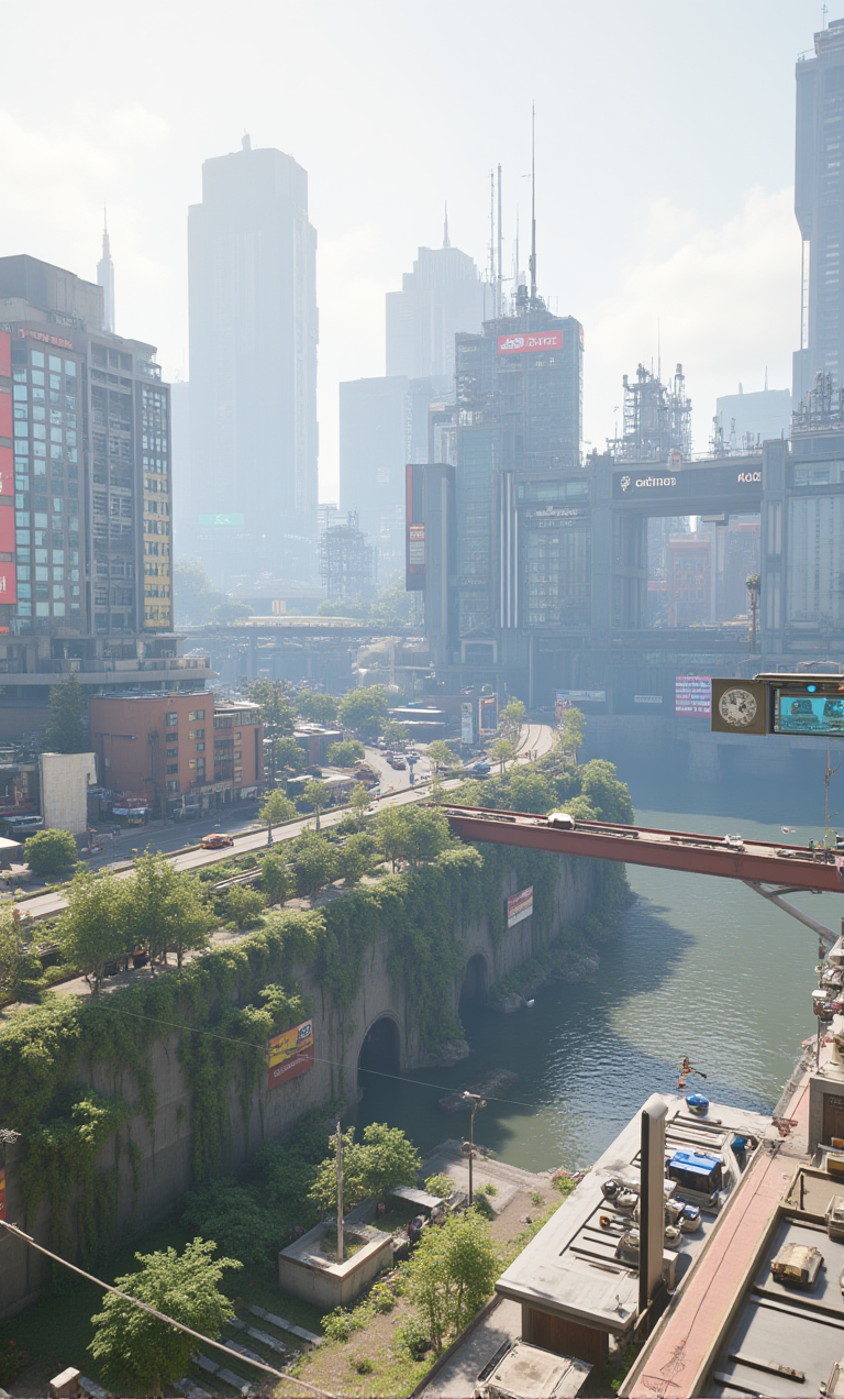 <lora:testo1:1> cyberpuk, realistic photo, water, science fiction, cyberpunk,vegetation