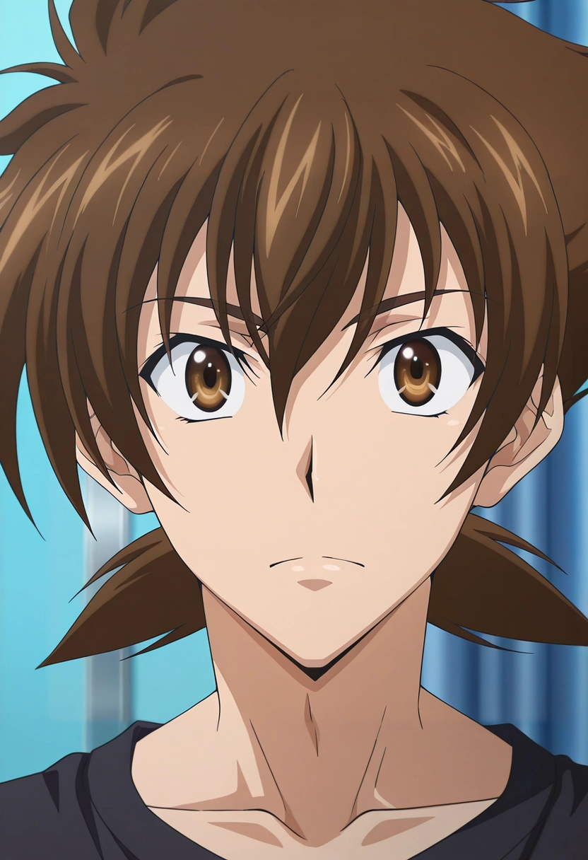 masterpiece, best quality, , anime screencap, anime coloring, official style, looking at viewer, 1boy, solo, male focus, <lora:issei_hyoudou_ilxl:0.9>, issei_hyoudou, brown hair, brown eyes, hair between eyes, short hair, , ,