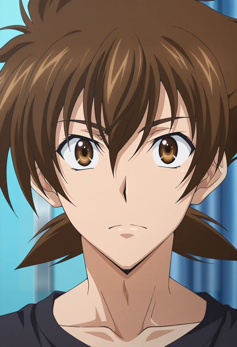 masterpiece, best quality, , anime screencap, anime coloring, official style, looking at viewer, 1boy, solo, male focus, <lora:issei_hyoudou_ilxl:0.9>, issei_hyoudou, brown hair, brown eyes, hair between eyes, short hair, , ,