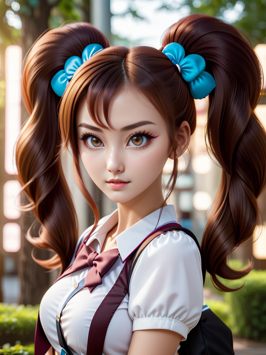 cinematic photo beautiful woman with mega twintails <lora:xl_n15g_aio_hairstyles-1.0:0.6>, cute, schoolgirl . 35mm photograph, film, bokeh, professional, 4k, highly detailed