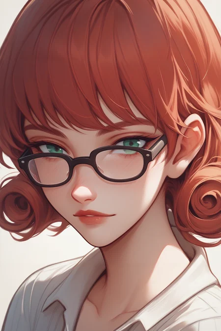 score_9, score_8_up, 1girl <lora:NSPennyStardew:1> NSPennyStardew, short hair, curly hair, red hair, glasses, looking at the viewer, close-up