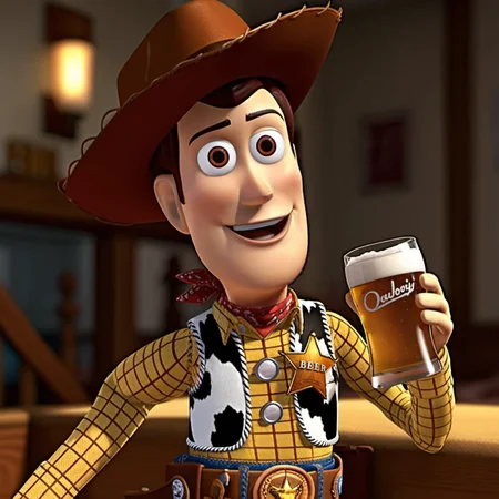 Woody1024, a cowboy in a saloon with a beer,"Woody", detailed eyes, highly detailed, photography, ultra sharp, film, bokeh, professional, 4k <lora:add-detail-xl:1.5> <lora:Woody1024-000345:0.8>