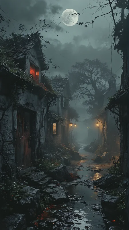 A dark fantasy scene set in an abandoned rural village. The once charming cottages are now dilapidated, with roofs caved in and ivy crawling up the walls. The cobblestone streets are cracked and overgrown with twisted weeds. Eerie fog blankets the village, and the moon casts an ominous glow. Hideous, nightmarish monsters roam the village: a hulking, multi-limbed beast with glowing red eyes prowls the streets, a spectral wraith drifts between the buildings, and a pack of skeletal creatures emerges from the shadows of an old barn. The air is filled with an unsettling, otherworldly energy, and the sense of danger is palpable.
.black and white but deep red. white background
<lora:add-detail-xl:2> <lora:MJ52:0.5> <lora:ink-style_A3.1_XL:0.66> (ink-style, ink_wash_painting)