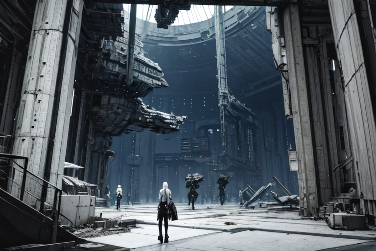highly insanely detailed, masterpiece, top quality, best quality, highres, 4k, 8k, RAW photo, (very aesthetic, beautiful and aesthetic),  
tsutomu nihei,nihei_tsutomu,blame!,blame gakuen!,abara,TNstyle,sidonia_no_kishi,(space,spacecraft,megastructure in background,sidonia \(ship\),city ruins,tower,stairs,tunnel,mausoleum,lab,giant room,deep horizon,hangar),bridge,tentacles,cables,tubes,industrial pipes,letterboxed,wire,buildings,toha heavy industries,concrete walls,metal walls,gauna,gauna mech,light particles, 
<lora:blameLora_v10:0.7>, 
(1girl:1.3), 
solo focus, 
cloud city,cloudtop sky-city,(pure white background,transparent background:1.2),âââ