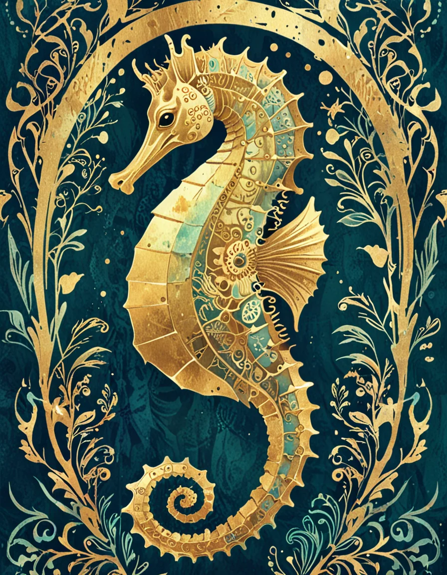 seahorse novuschroma15 style gold foil <lora:novuschroma15 style:0.7> <lora:sdxl_lightning_8step_lora:1>