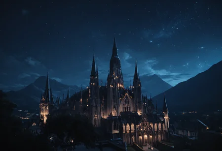 score_9, score_8_up, score_7_up, at night, starry sky, cloud, cloudy sky, night, high contrast, landscape, modern architecture, (gothic cathedral, gothic architecture:1.2), mountains, brutalist architecture, european architecture, european,
<lora:ScenicHorizonsV2:0.6>